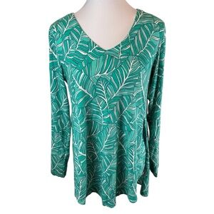 Coolibar Kera V-Neck Tunic Top UPF 50+ Protection Green Tropical Palm - Small